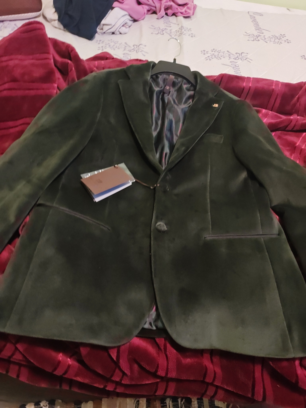 lorenzo Olive Green Velvet Sport Coat with Notch Lapel Made In Italy 44